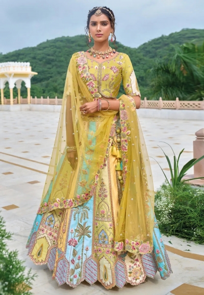 Yellow silk lehenga choli 7108