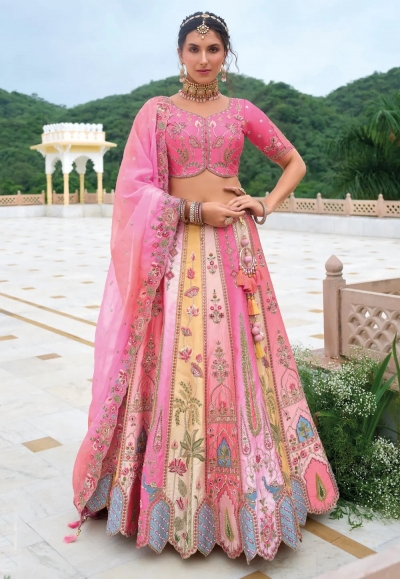 Pink silk wedding lehenga choli 7109