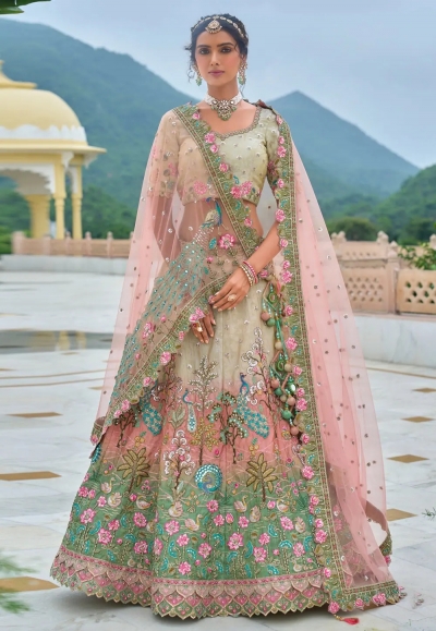 Pista green silk lehenga choli 7112