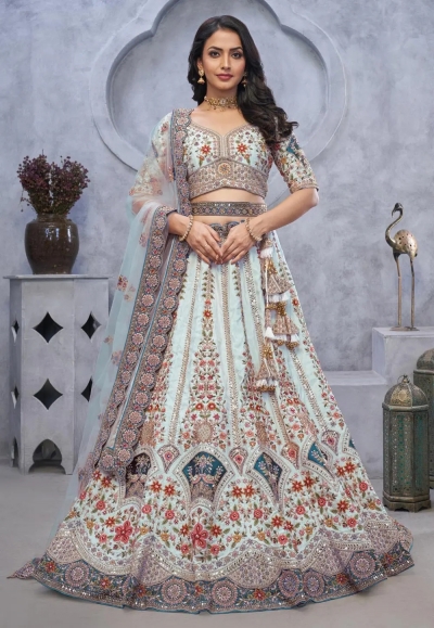 Sky blue organza lehenga choli for wedding KF12B