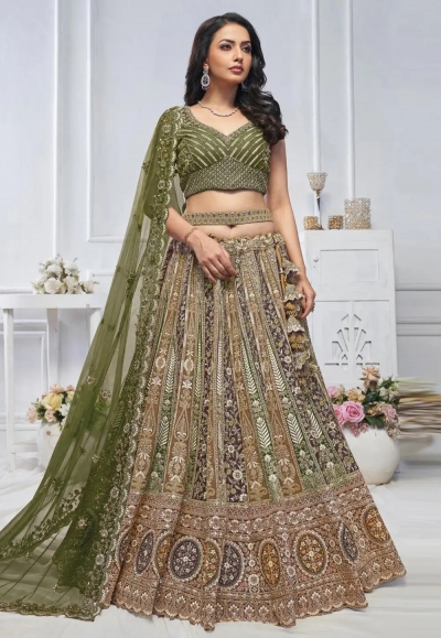 Green net lehenga choli for wedding KF04G
