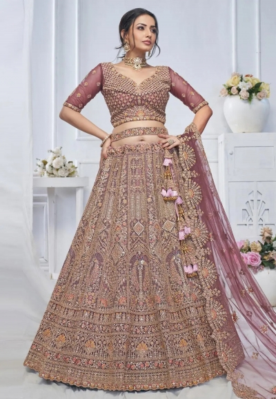 Pink net lehenga choli for wedding KF03O