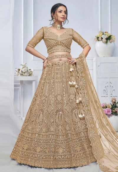 Brown net lehenga choli for wedding KF03B