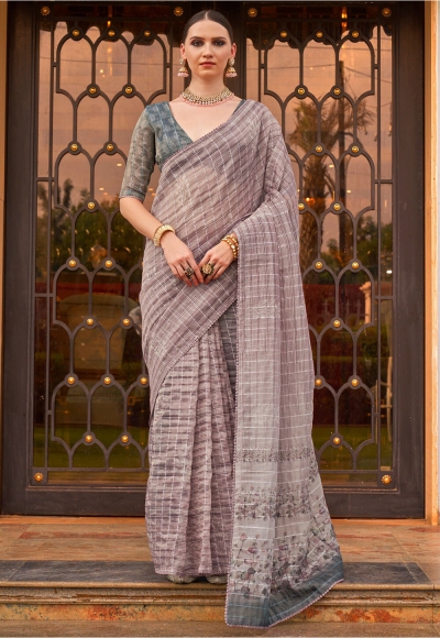 Purple tissue silk digital print wedding saree with blouse 318