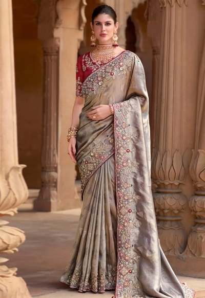 Grey silk saree with blouse 1001