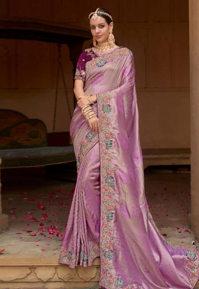Lavender silk saree with blouse 1002
