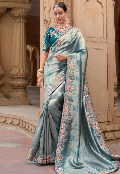 Blue silk saree with blouse 1003