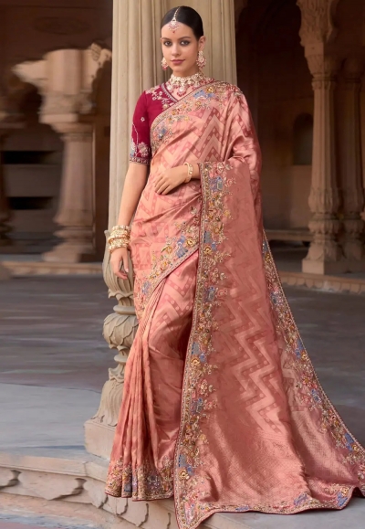 Peach silk saree with blouse 1005