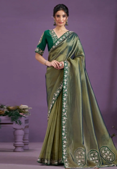 Green tissue saree with blouse 24812