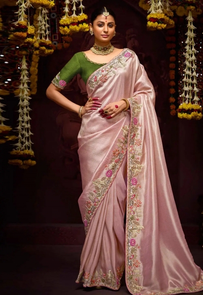 Pink banarasi saree with blouse 342