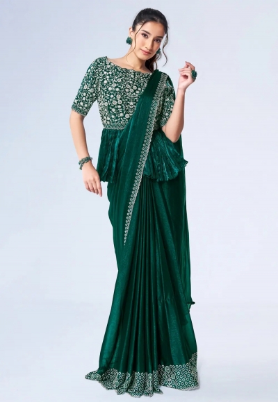 Green shimmer chiffon designer saree 24911