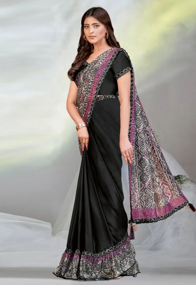 Black crepe saree with blouse 24621