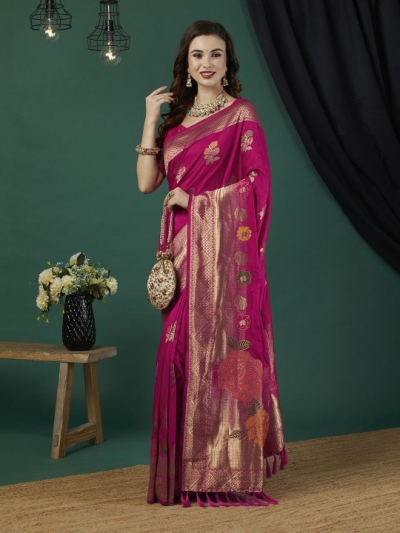 Pink Pure dola banarasi silk zari woven wedding saree with blouse