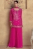 Chinnon silk embroidered wedding wear palazzo suit in Pink colour 10091