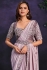 Mauve Pink satin crepe silk sequins embroidered saree with readymade blouse 24110