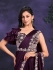 Wine satin crepe silk sequins embroidered saree with readymade blouse 24105