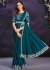 Teal green satin crepe silk sequins embroidered saree with readymade blouse 24106