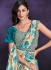 Blue satin silk floral print embroidered saree with readymade blouse 24113