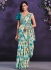 Blue satin silk floral print embroidered saree with readymade blouse 24113