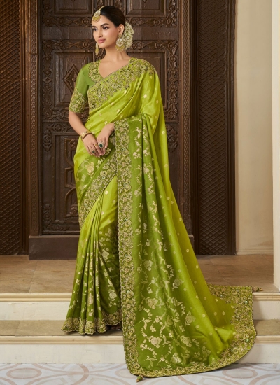 Green  tissue silk embroidered wedding saree with blouse 8403A