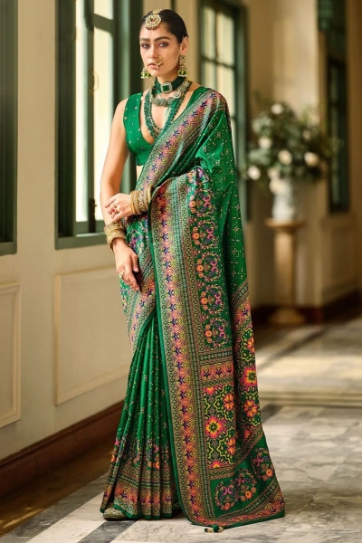 Green banarasi silk kashmiri design woven wedding saree with blouse K410