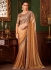 Golden shaded satin chiffon sequins embroidered wedding saree with blouse 1404