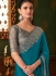 Teal blue silk chiffon sequins embroidered wedding saree with blouse 1405