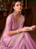 Pink silk chiffon sequins embroidered wedding saree with blouse 1406