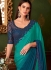 Turquoise blue shaded satin chiffon sequins embroidered wedding saree with blouse 1414