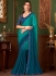 Turquoise blue shaded satin chiffon sequins embroidered wedding saree with blouse 1414