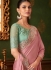 Powder pink silk chiffon sequins mbroidered wedding saree with blouse 1417