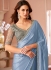 Blue shimmer chiffon wedding saree with heavy embroidered blouse 8007