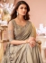Gold chiffon shimmer wedding saree with heavy embroidered blouse 8008