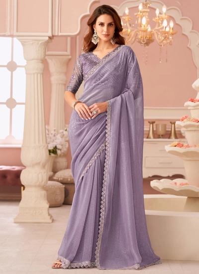 Lavender georgette wedding saree with heavy embroidered blouse 8013