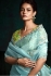 Sky blue tissue sequins embroidered wedding saree with blouse 2177