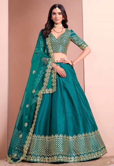 Teal art silk a line lehenga choli 1001