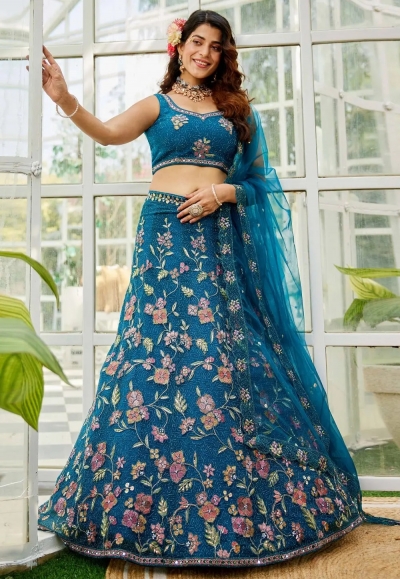 Navy blue net a line lehenga choli 202723