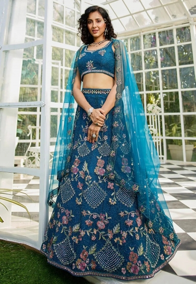 Navy blue net a line lehenga choli 202717