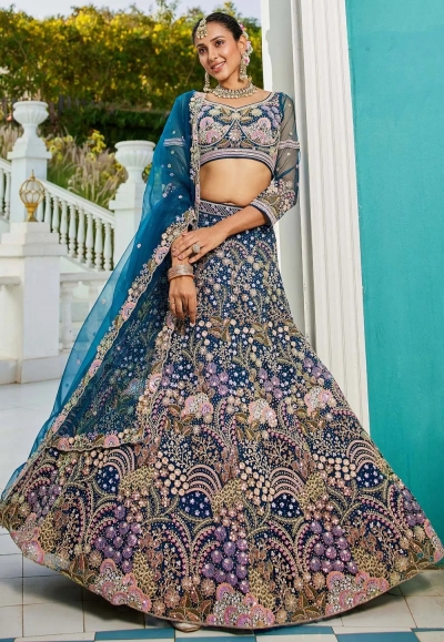 Navy blue net a line lehenga choli 202735
