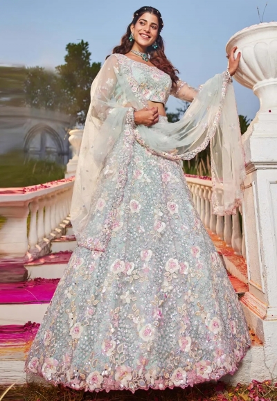 Sky blue net lehenga choli 202732
