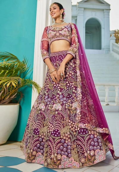 Wine net a line lehenga choli 202733