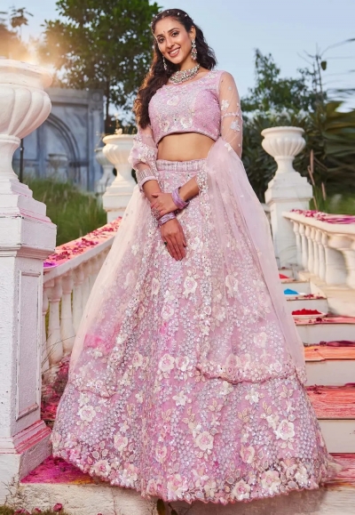 Pink satin a line lehenga choli 202731
