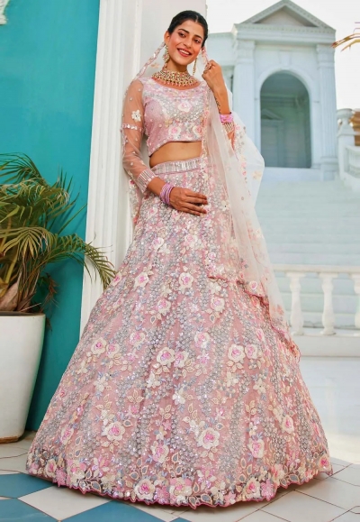 Pink tissue a line lehenga choli 202729