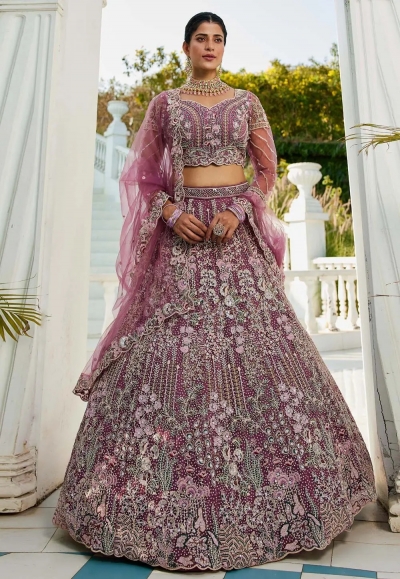 Purple net a line lehenga choli 202739