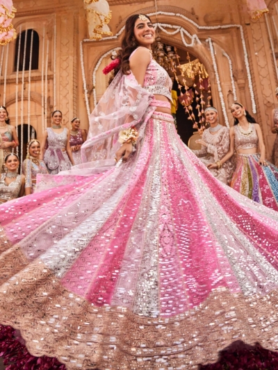 Pink mirror work wedding a line lehenga choli LDH003