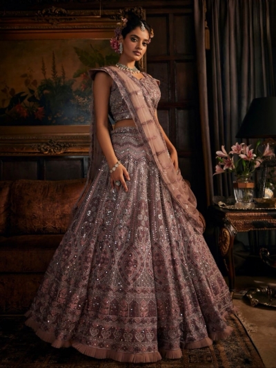 Mauve color heavy embroidery work wedding a line lehenga choli LDH008