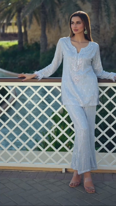 Indian wedding blue coord set dress with sequins embroidery 3107