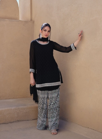 Black palazzo suit with hand work embroidery for wedding 3135