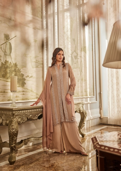 Beige palazzo suit with hand work embroidery for wedding 3117