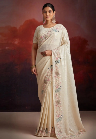 Off white georgette sequence saree 97001